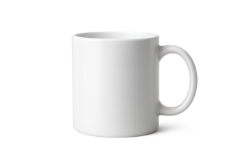 Glossy White Ceramic Coffee Mug Front View with Soft Shadow – Transparent PNG Isolated on Background