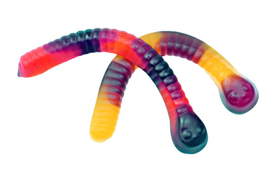 Bright colorful gummy worms isolated on a transparent background for design. Popular sweets for children.