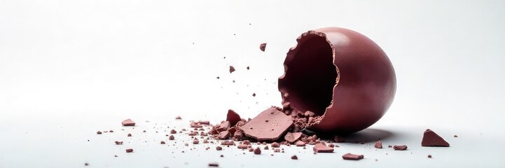A dramatic close-up of a shattered vase, pieces scattered across a stark white background, symbolizing the sudden impact and devastation of emotional trauma ,  disaster,  emptiness
