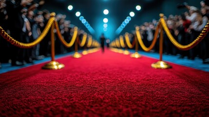 Guests walk on a red carpet as fans cheer and cameras flash during a high profile event