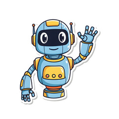 A cute cartoon robot waving its hand with a friendly expression.