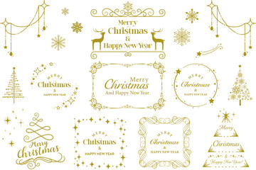 キラキラかわいい、クリスマスフレームのセット (  ビンテージ　冬　雪の結晶　見出し　タイトル　チラシ　セール　背景 )