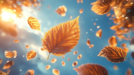 Leaves dance freely in the breeze, illuminated by a warm sunset glow above