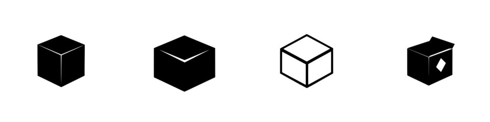 Fototapeta premium Four variations of a cube design showcasing different styles and orientations for creative applications in graphic design