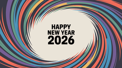 Happy new year 2026 with colorful swirl background