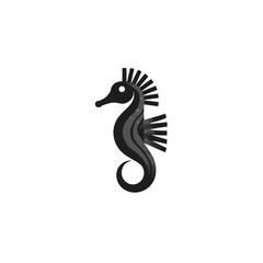 Fototapeta premium Stylized Dark Seahorse Illustration on White Background, Minimalist Marine Life Vector Icon