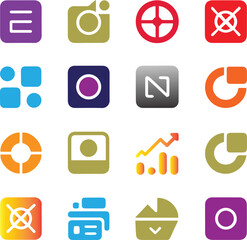 Flat Design UI/UX Icon Bundle: Orange Gradient Symbols for Dashboard and Application Development.