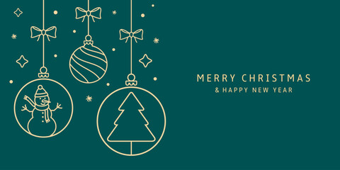 Christmas card with holidays decoration. Merry Christmas and Happy New Year background.