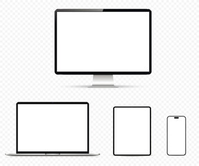 Naklejka na ściany i meble Modern smart devices with blank screen isolated on transparent background Naklejka na ściany i meble Modern smart devices with blank screen isolated on transparent background