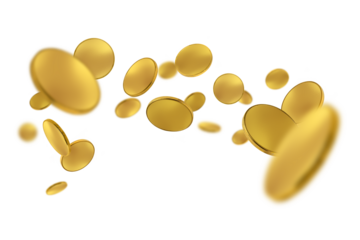 Gold falling coins rain cash on transparent background png