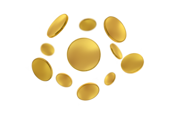 Gold falling coins rain cash on transparent background png