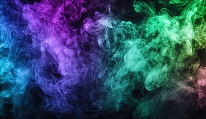 Obraz premium A vibrant cloud of smoke transitions through a rainbow of colors against a black background, creating a dynamic visual