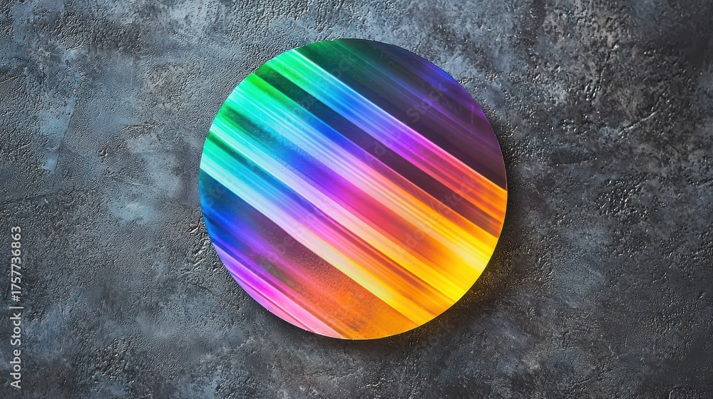 Wall mural interference color bands create vibrant rainbow spectrum patterns on circular optical element displa
