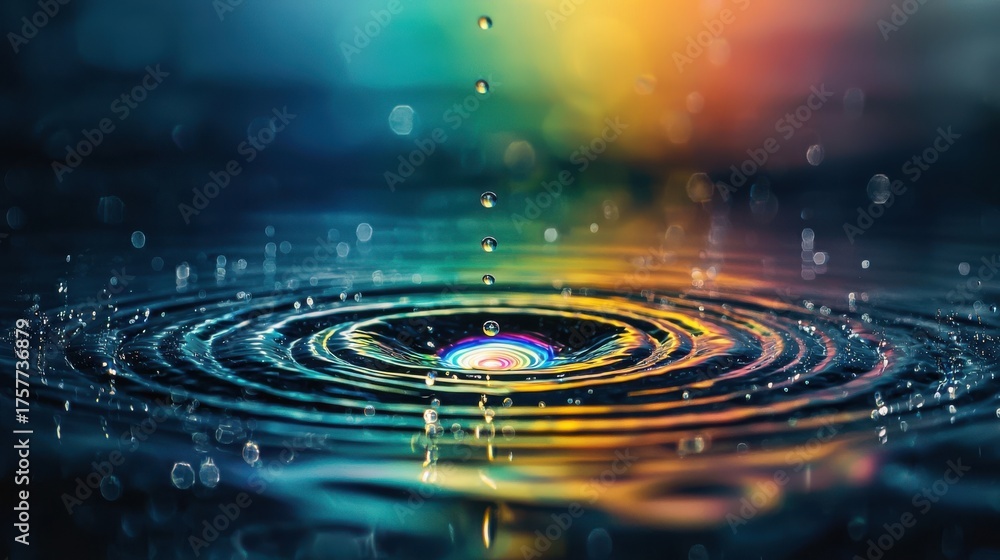 Wall mural light wave diffraction patterns in water splash creating vibrant circular interference rings with ra