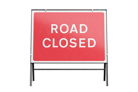 Road closed temporary rectangle road sign isolated, front view