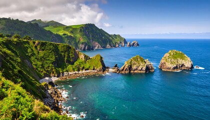 Obraz premium Coastal scenery with rocky islands