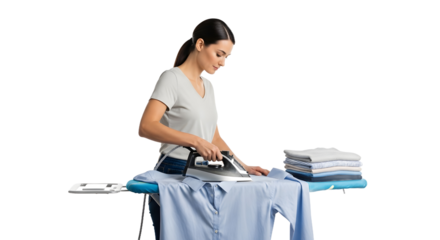 Ironing Clothes by a Domestic Worker, Home Setting, Photography, Minimalist Background, Focused View, Household Chores