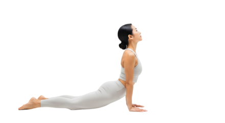 Dynamic Yoga Pose, Female Athlete, Studio Setting, Photograph, Minimalist Environment, Side View, Fitness Concept