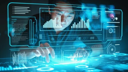 Man analyzing big data and financial charts on computer - Powered by Adobe