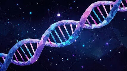 Abstract DNA helix, polygonal style, against a dark starry background