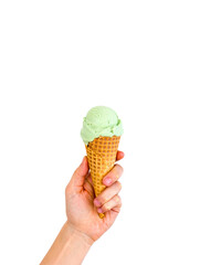 Hand Holding Mint Ice Cream Cone &mdash; on transparent png Background