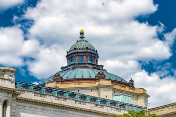 Historic Library of Congress architecture with ornate dome under blue sky © kosoff
