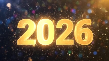 Golden 2026 year text with glittering bokeh effect for celebration - Powered by Adobe