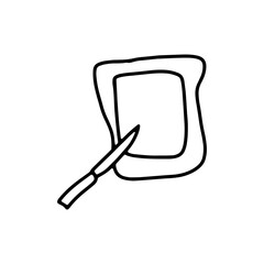 Hand Drawn Outline Vector Illustration of Toasted Bread Slice with Butter Knife