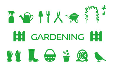 Green Gardening Icon Set (Simple Silhouette)