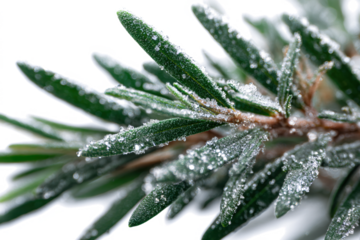 Rosemary branch covered in frost a close-up shot highlighting the delicate ice crystals ideal for winter and nature themes
