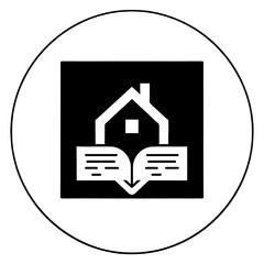Vector icon of a house with an open book representing real estate transaction isolated on transparent background