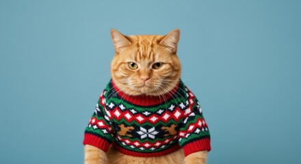 Festive cat in holiday sweater for national ugly sweater day celebration