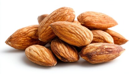 Pile of almonds isolated on white background, a healthy and tasty snack