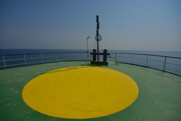 Muster station onboard a merchant ship at sea