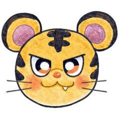 デフォルメのトラの顔ラスターイラスト