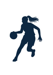 Female basketball player running and handling a ball