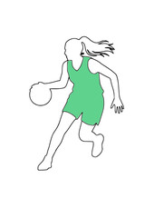 Female basketball player running and handling a ball