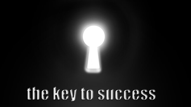The key to success concept with keyhole on black background.