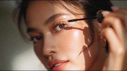 Applying mascara for a flawless look in natural light while showcasing beauty techniques