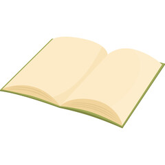 Open Beige Book with Green Cover on Transparent Background Simple Illustration