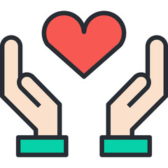 Open Hands Holding Up Red Heart Symbol with Teal Cuffs Against Transparent Background Represents Love Care and Support Clean Vector Illustration