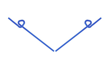 Minimalist blue V-shaped line art with loops, a simple vector graphic icon representing connection and approval