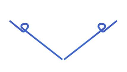 Minimalist blue V-shaped line art with loops, a simple vector graphic icon representing connection and approval