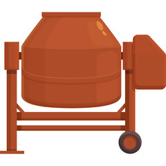 Orange Cement Mixer Machine With Wheels On Transparent Background Flat Design Cartoon Vector...