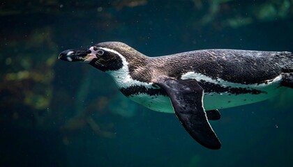 Naklejka premium An underwater shot showing a penguin swimming in clear water