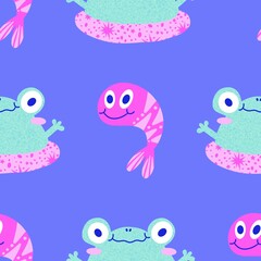 Cartoon animals seamless frogs pattern for wrapping paper and fabrics and kids clothes print and party accessories