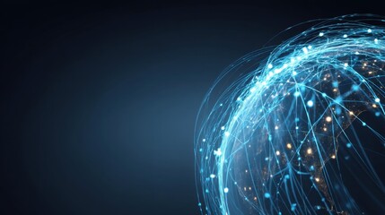 Vibrant Global Technology Connection with Dynamic Light Trails on Dark Background Representing Data Flow and Digital Innovation