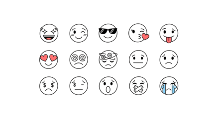 Diverse Emoji Set Conveying a Range of Emotions and Expressions
