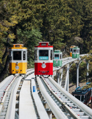 Haeundae Blue Line Park, Busan, ride on multicoloured sky capsule train, railway tram route from Mipo to Cheongsapo station, coastal monorail in Busan, Yeongnam, South Korea, Republic of Korea travel