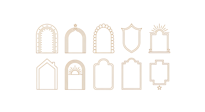 Elegant Golden Outline Frames on Black Background for Graphic Design